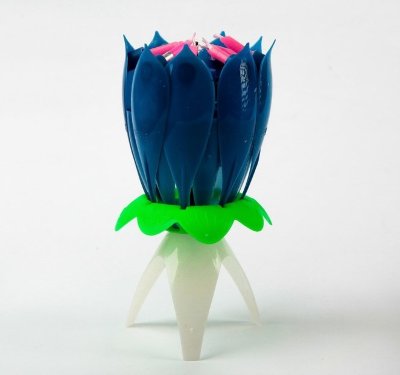 Свеча-цветок д/торта музыкальная 12 х 5 см, синий