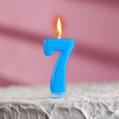 свеча в торт "7" голубая