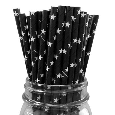 Трубочки для коктейля черные"Звезды"