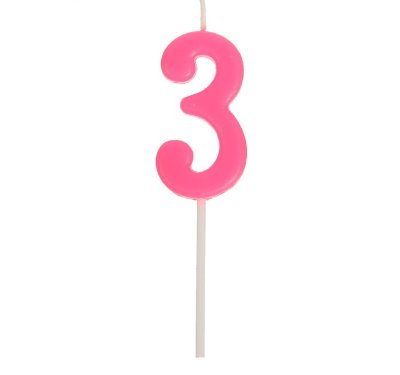Свеча в торт цифра 3, розовый