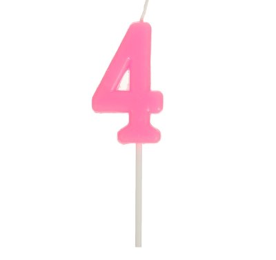 Свеча в торт цифра 4, розовый