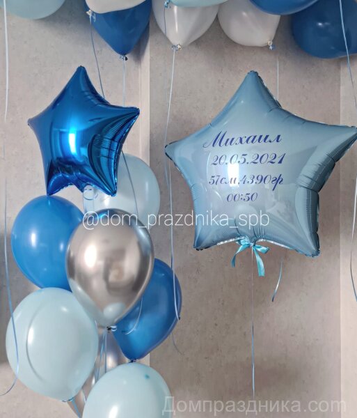Купить Набор с большой голубой звездой 90 см и 10 шаров под потолок в спб по комфортной цене!